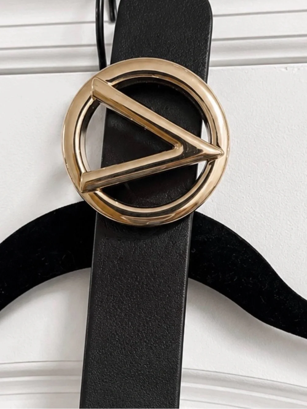 Valentino Black Leather Belt with Gold V Logo Buckle